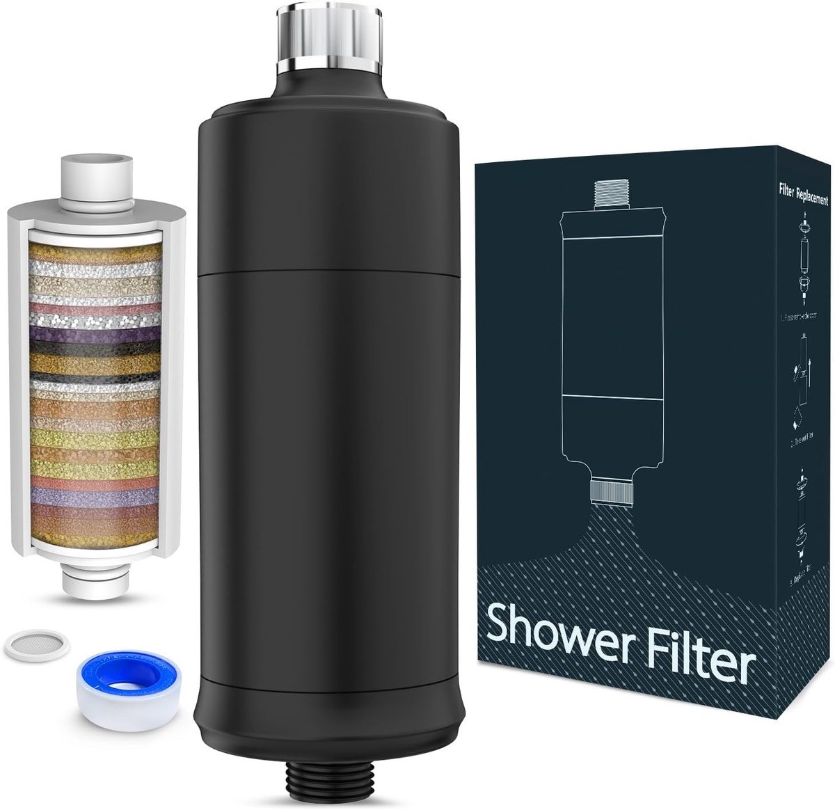 32-fasen douchefilter met vitamine C, kalkfilter voor hard water en extra filtercartridge