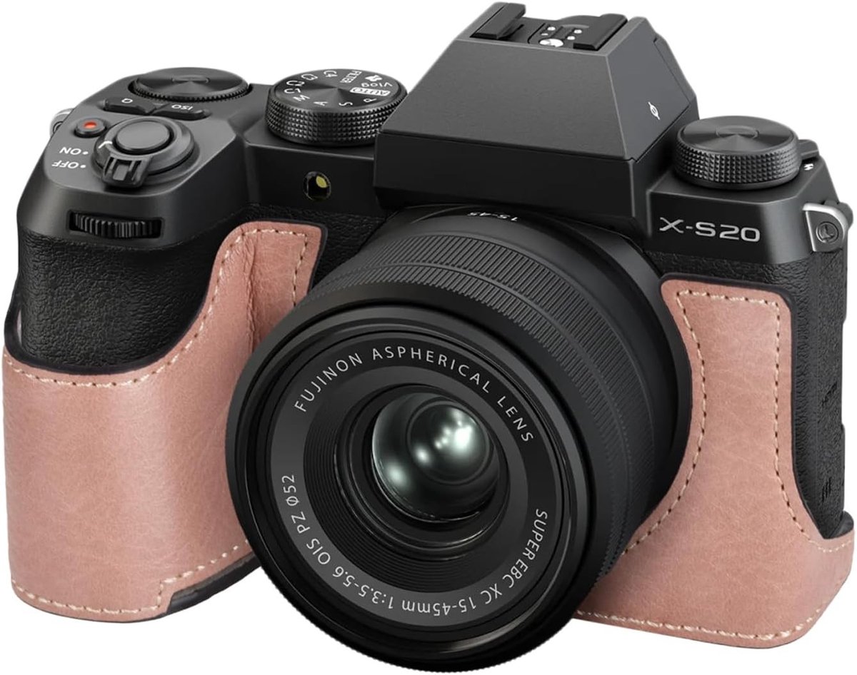 Half Camera Case voor Fuji XS20 - Leren Camera Beschermhoes Geschikt voor Fujifilm X-S20 Digitale Camera - Roze Camera Tas met Stijlvolle Bescherming