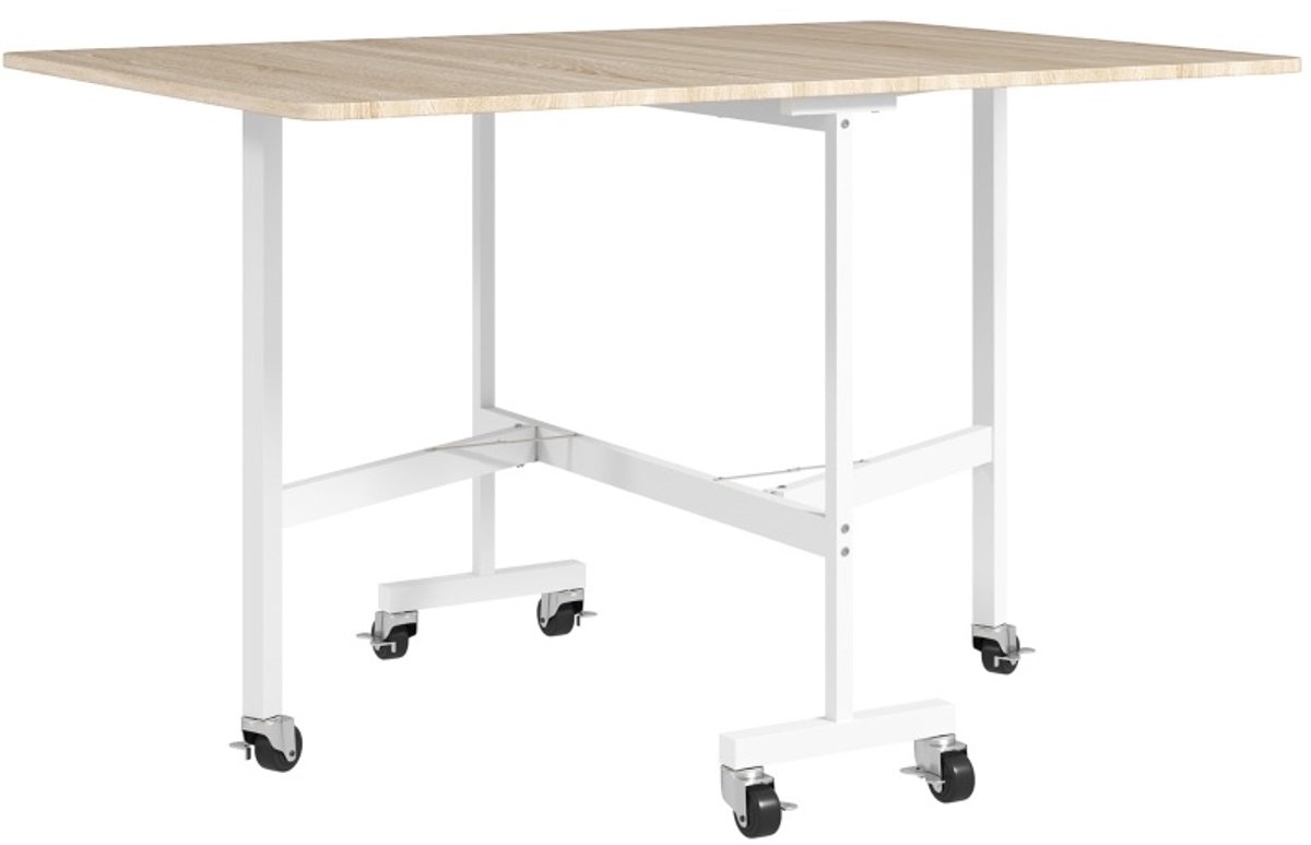 HAUSS SPOLE Eettafel - Opklapbaar En Uitschuifbaar Voor 6 Personen - Met 6 Wielen En Remmen Voor Kleine Ruimtes - Bewerkt Hout - 120x80x73 Cm - Eikenkleur