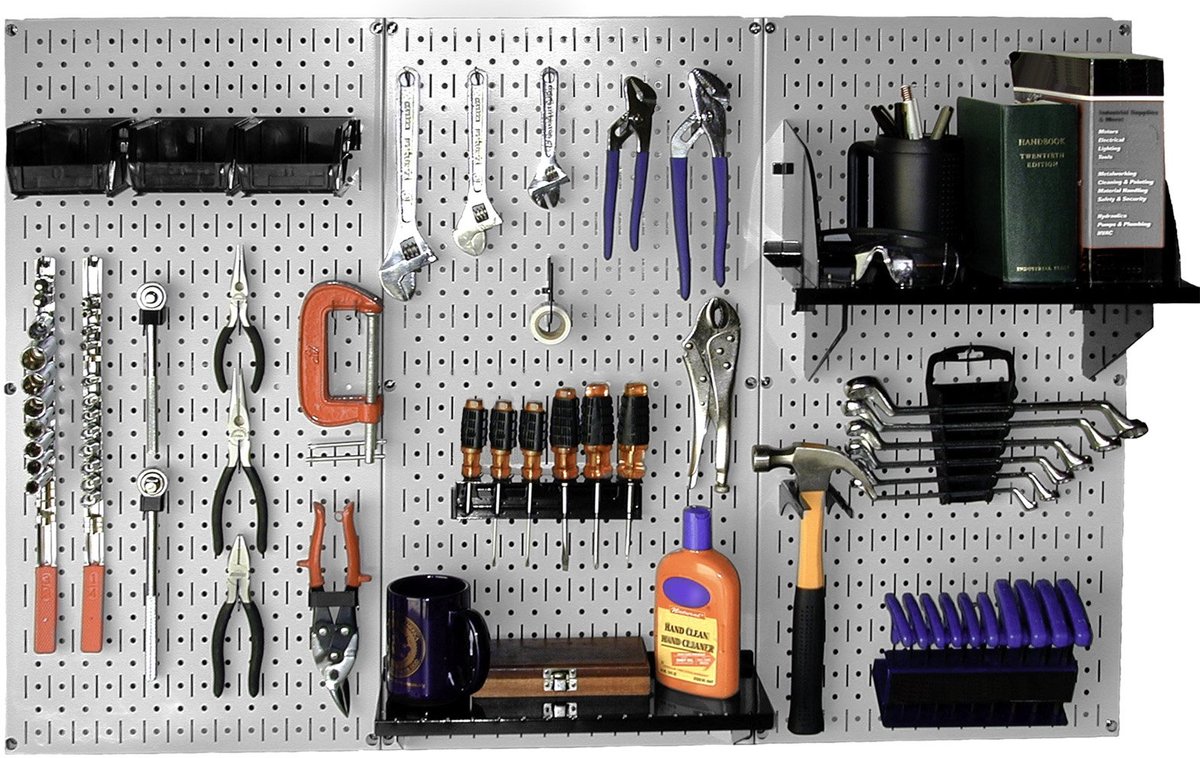 SnelShoppen - Werkbank Tool Organizer Standaard Metalen Pegboard 30-WRK-400GB, 20-gauge Staal, Grijs/Zwart, 0,5 m² Opbergruimte, Ideaal voor Klussen,