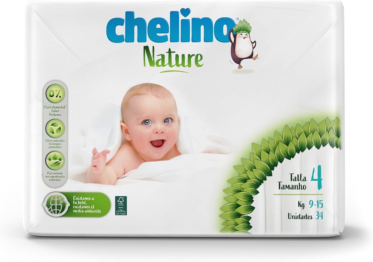 SnelShoppen - Kinderluiers Maat 4 (9-15 kg) - 204 Luiers - Natuurlijke Vezels - Latexvrij - Parfumvrij - Zorg voor een Gezonde Huid