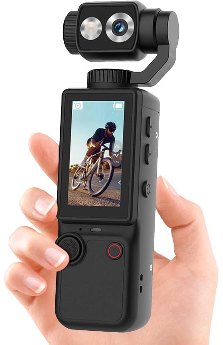 SnelShoppen - Q8 Tragbare Vlog-Kamera 4K met 180° Schwenkbaar Objectief, Autofocus, 2,0" IPS Scherm, 2000mAh Akku, Inclusief 32GB Kaart, Stativ & Umhä