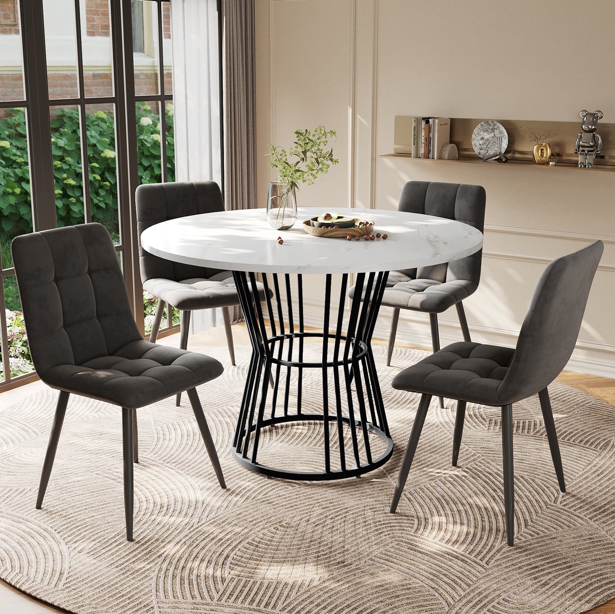 COVREO Set tafel en stoelen 100x100x75 cm, wit MDF met 4 stoelen