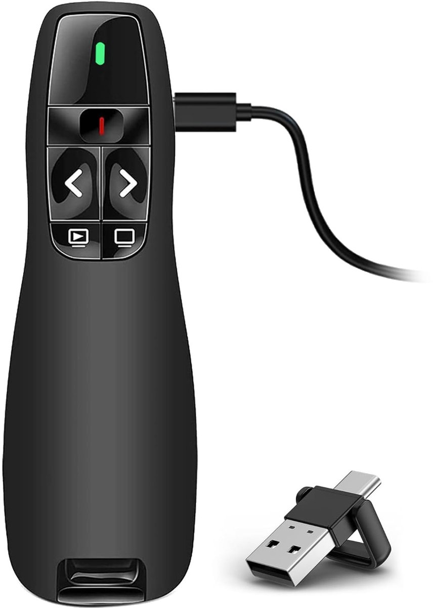 SnelShoppen - Draadloze Presenter Clicker 2 in 1 USB/Type-C - Oplaadbare PPT Afstandsbediening voor PowerPoint Presentaties - 2.4GHz Dia Doorschakeler
