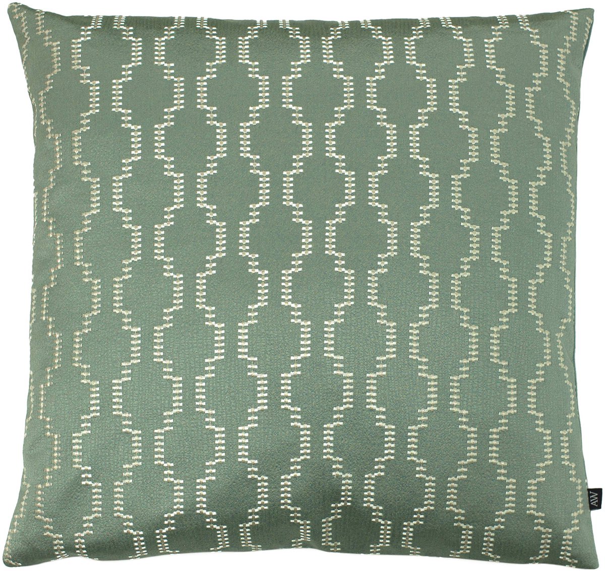 SnelShoppen - Geometrische Kussenhoes 50x50cm Salie/Eau De Nil, Jacquard Satijn, Handgemaakt Borduurwerk, Fluwelen Achterkant, Luxe Woondecoratie voor