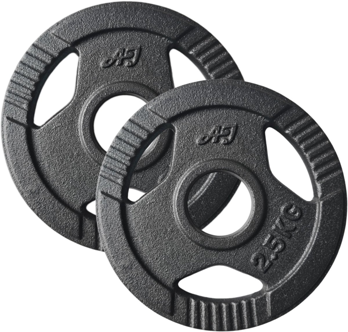 AJ-Sports Olympische Halterschijven 2 x 2,5 kg – Gietijzer – 50 mm Boring – Tri-Grip met Handgrepen – Zwart - Set van 2