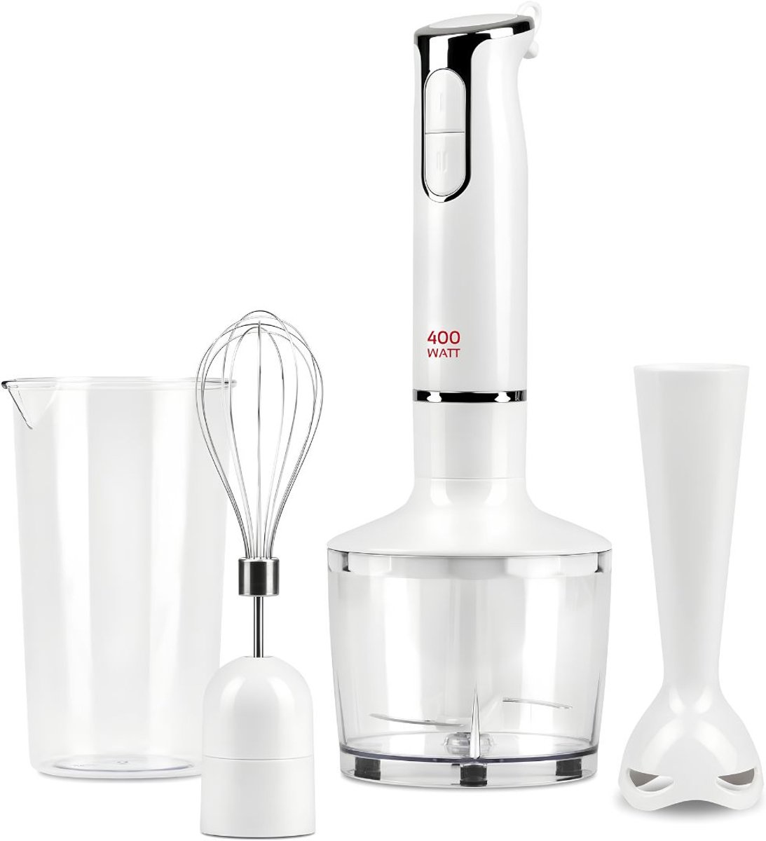 SP® Staafmixer Set - Staafmixer met Accessoireset - 3-in-1 Mixer en Garde - Wit - 6cm x 6cm x 37cm