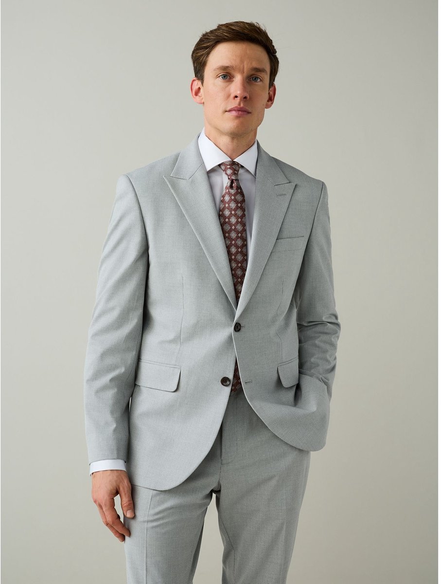 Next - Heren - Regular fit Motionflex colbert met puppytooth-textuur - Regular - Grijs