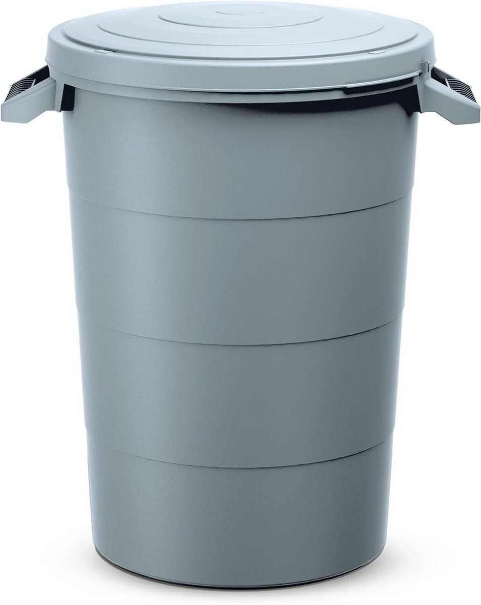 Regenwatertank - Kunststof ton - Tuinafval opslag - Met deksel en handgrepen - 80 liter - Grijs