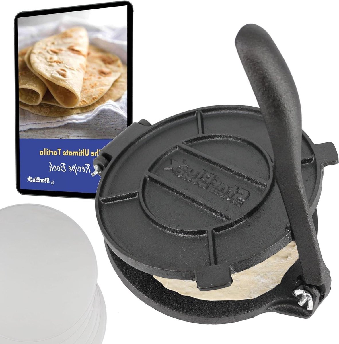 Gietijzeren Tortillapers Deegpers Chapati Zelf Tortillas Maken Onderhoudsvrij Gietijzer 203 cm Diameter Zwart