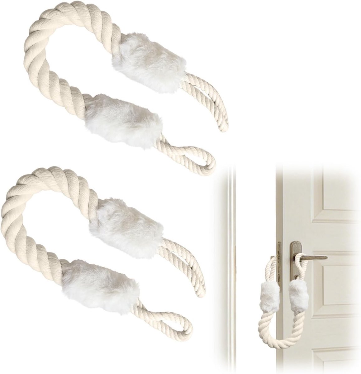 Deurstopper Set van 2 - Katoenen Clamp Bescherming voor Deuren en Handvaten, Veiligheidsoplossing voor Baby's, Kinderen en Huisdieren, Voorkomt Dichtvallen van Deuren (Wit)