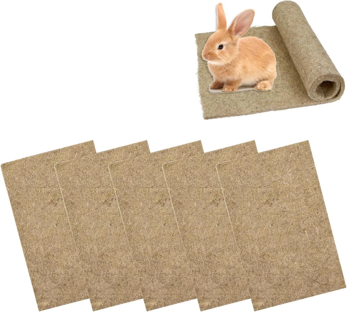 Hennepmat voor Knaagdieren, Geschikt als Bodembedekking voor Kooi, Ideaal voor Konijnen, Hamsters en Cavia's, 20 x 30 cm, Set van 5 Stuks