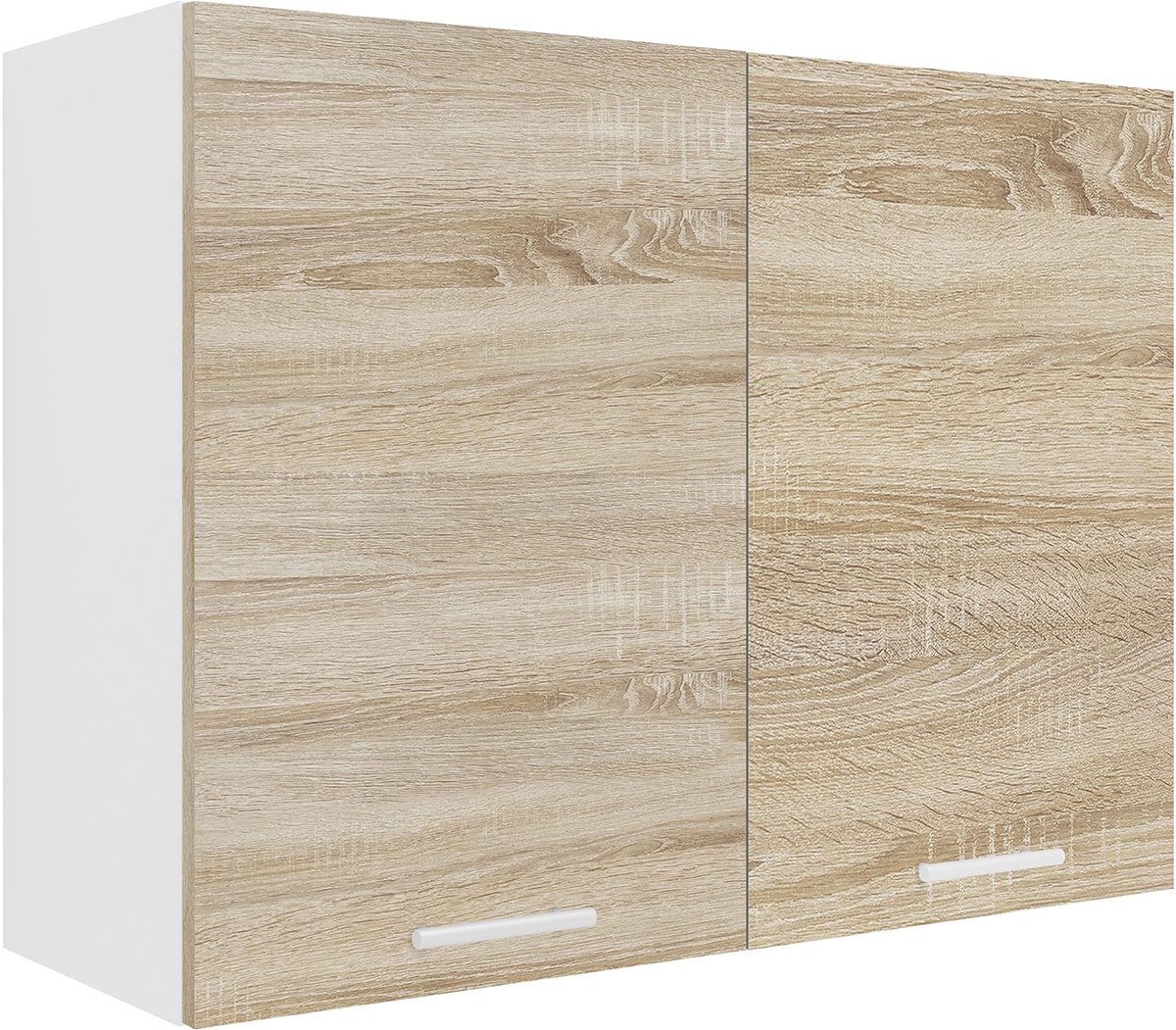 SnelShoppen - Keukenkast 80 cm Wandkast Houten Draaideuren Onderste Plank Wit/Sonoma-eik Onderhoudsvriendelijk Keukenmeubel