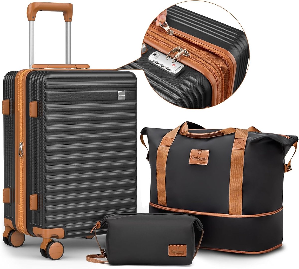 SnelShoppen - Joyway Set van 3 Harde Koffers Handbagage Lichtgewicht Reiskoffer met 4 Wielen TSA-slot Zwart 35L + 30L - Ideaal voor Vakantie en Weeken