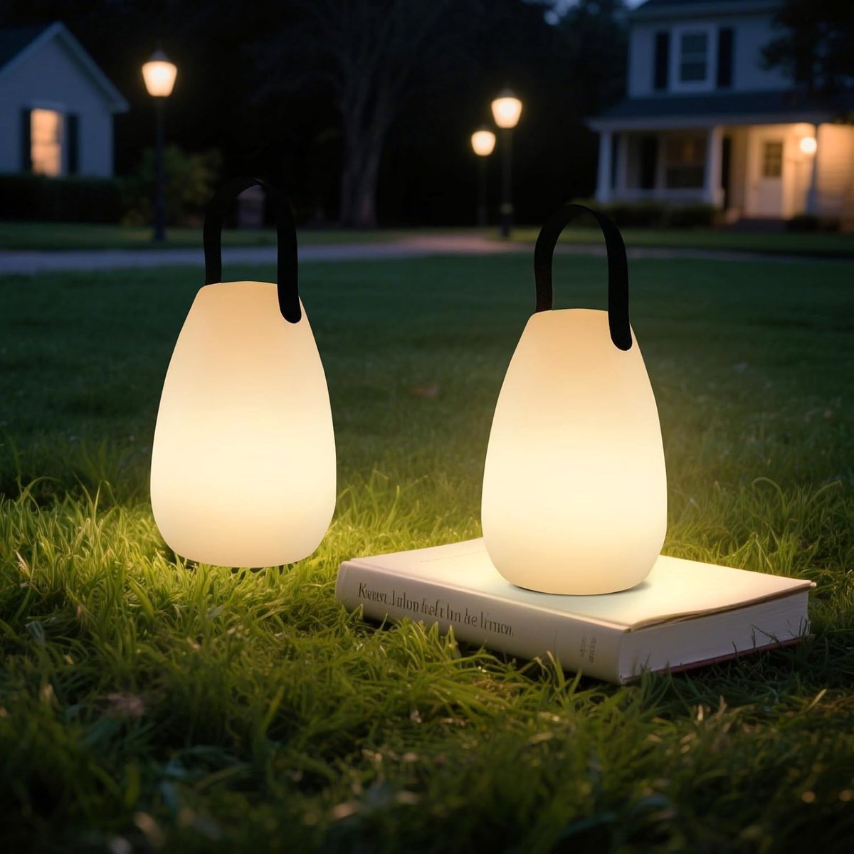 SnelShoppen - 2 stuks LED-acculamp voor buiten met afstandsbediening, dimbaar, draadloos, 8 kleuren + warmwit, IP44 waterdicht, USB-C campinglamp voor