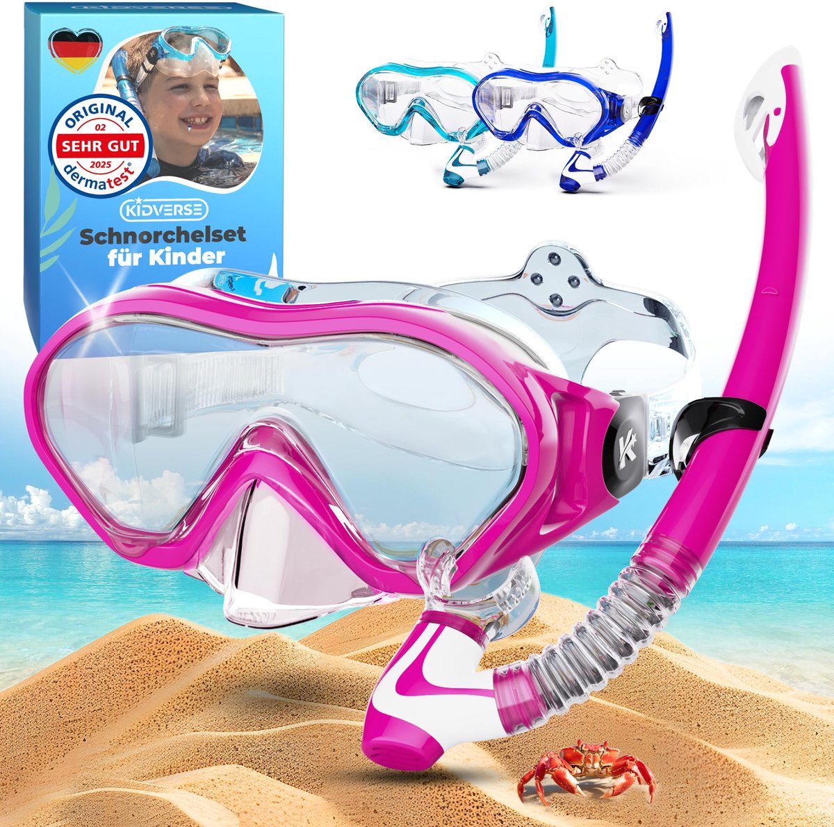 SnelShoppen - Snorkelset Duikbril voor Kinderen - Gecertificeerd Snorkelmasker met Neusbrug - Zwembril voor Meisjes en Jongens - Ideaal voor Vakantie,