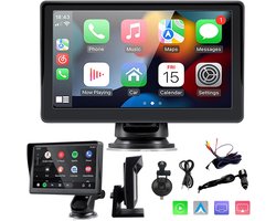 SnelShoppen - Draadloze Carplay & Android Auto Scherm, 7 inch Draagbare Auto Stereo met IPS Touchscreen, 1080p Backup Camera, Bluetooth/AUX/FM-zender