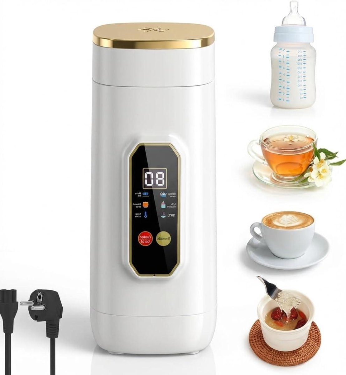 Mini Waterkoker - Reis Waterkoker - Water Verwarmen - 6 Temperatuur Instellingen - 450 ml - Wit