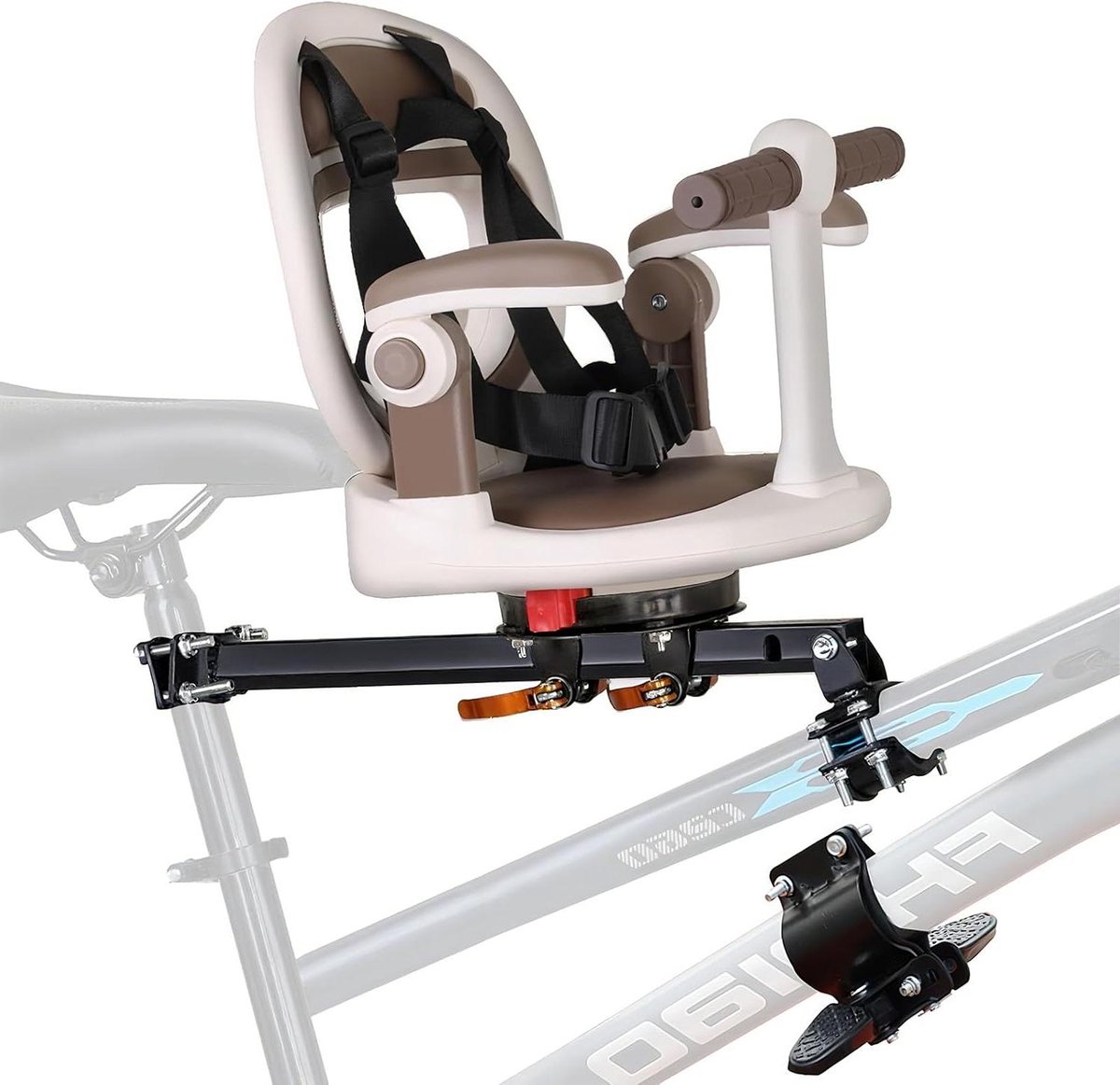 Kinder fietszitje - Voorzitje kind - Samen fietsen - 360 graden draaibaar - One size - Beige bruin