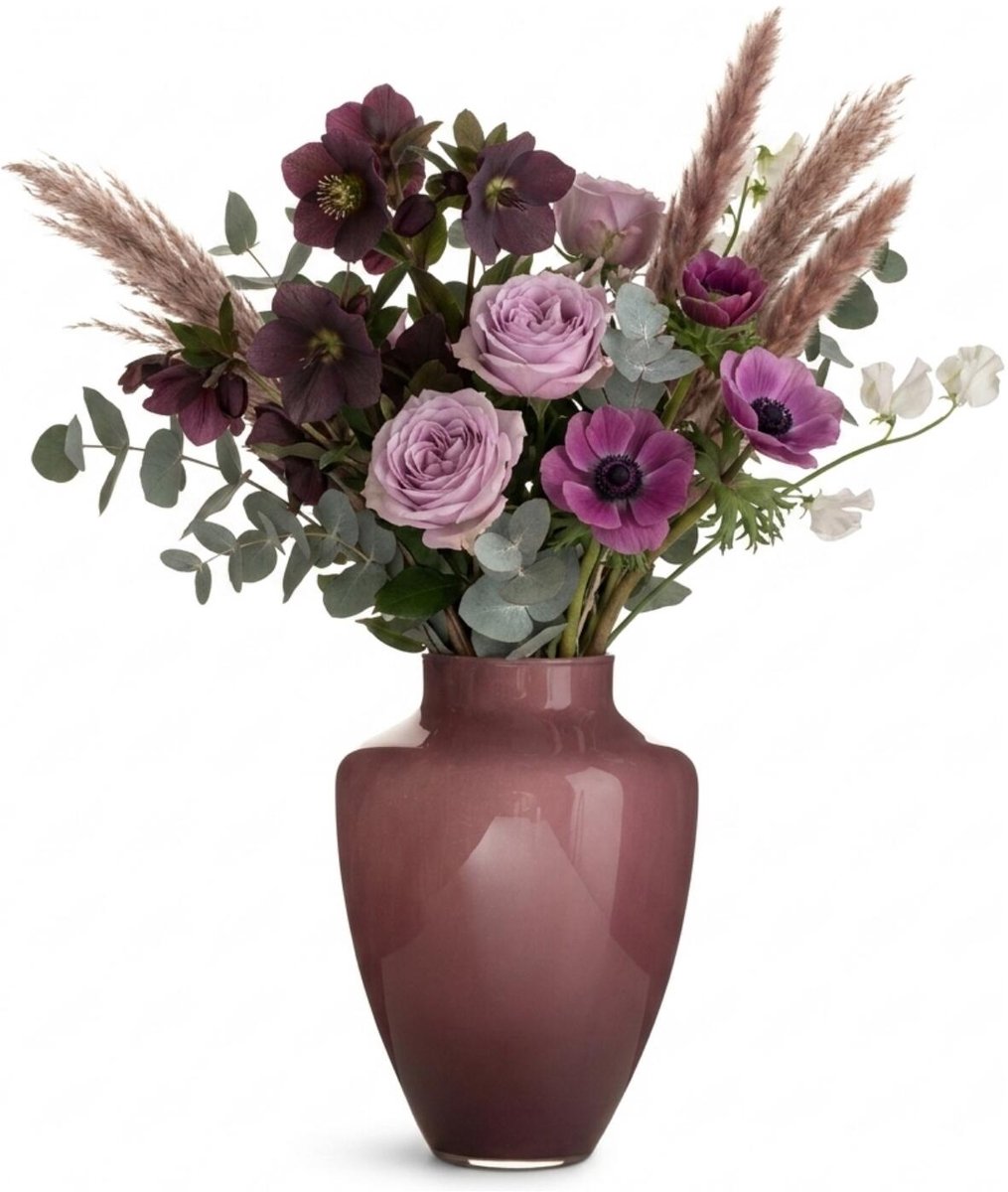 Hakbijl Glass Bloemenvaas Olaf - paars/aubergine - glas - D24 x H 37 cm- decoratie - vazen Aubergine paars