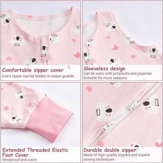 Baby Slaapzak met Voetjes, 0.5 Tog, Mouwloos Zomer Model, 100% Katoen, Unisex Slaapzak voor Baby's en Peuters — afbeelding 4