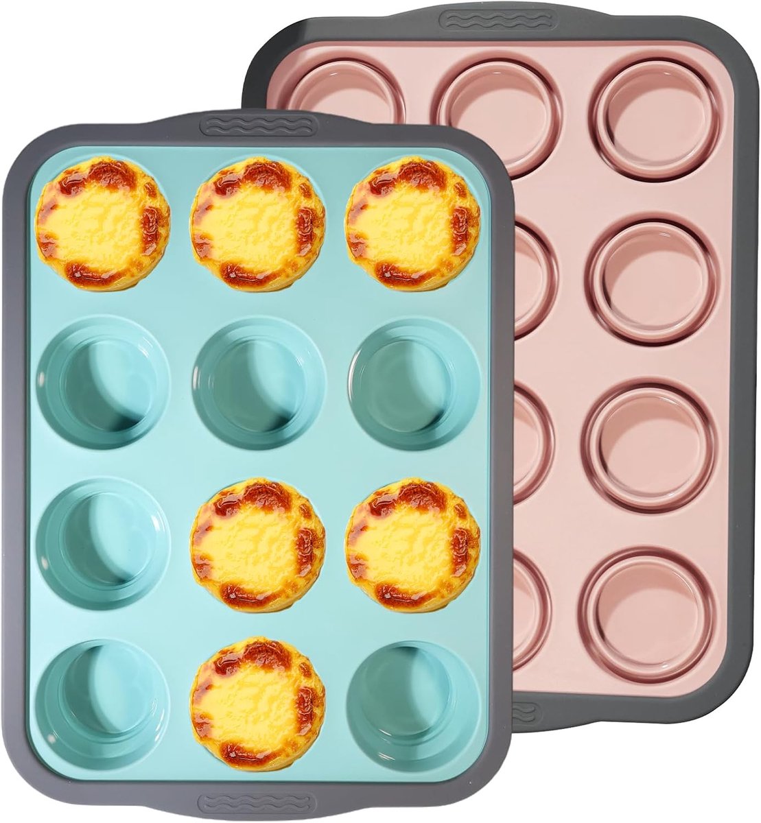 SnelShoppen - 2 stuks siliconen muffinbakvorm voor 12 muffins met metalen frame - multifunctionele bakvorm voor cupcakes, brownies en puddings - ideaa