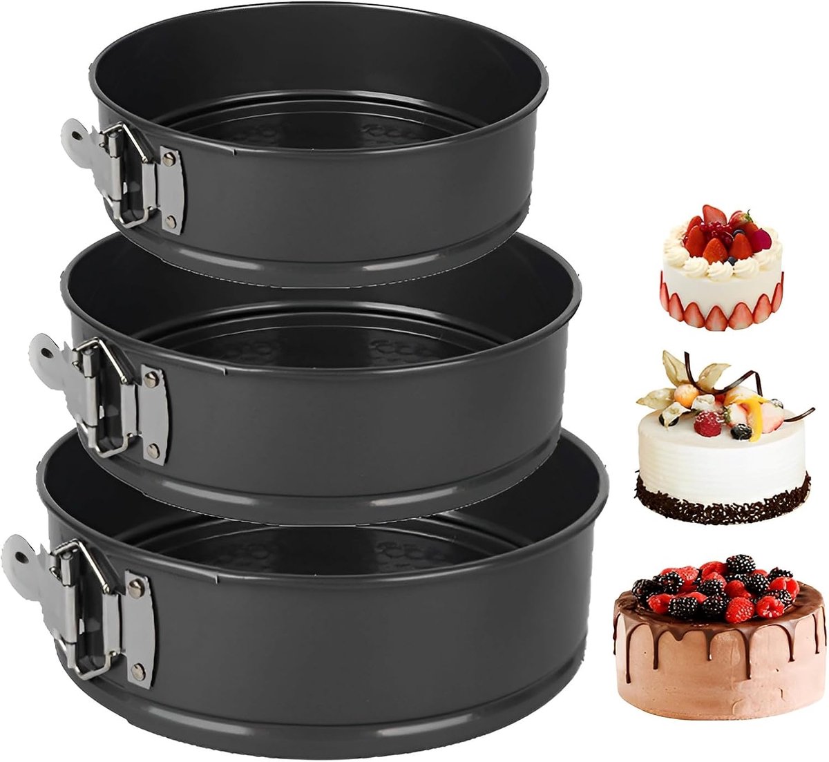 SnelShoppen - Springvorm Bakvorm Rond 20/22/24 cm - Anti-aanbak Taartvorm van Staal - Lekvrije Cakevorm met Afneembare Bodem - Ideaal voor Taarten, Br