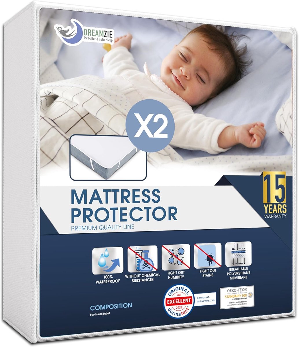 SnelShoppen - Matrasbeschermer 60 x 120 cm, Waterdicht, Set van 2, Oeko-Tex-gecertificeerd, Ademend, Matrastopper voor Kinderen, Bescherming tegen Vle