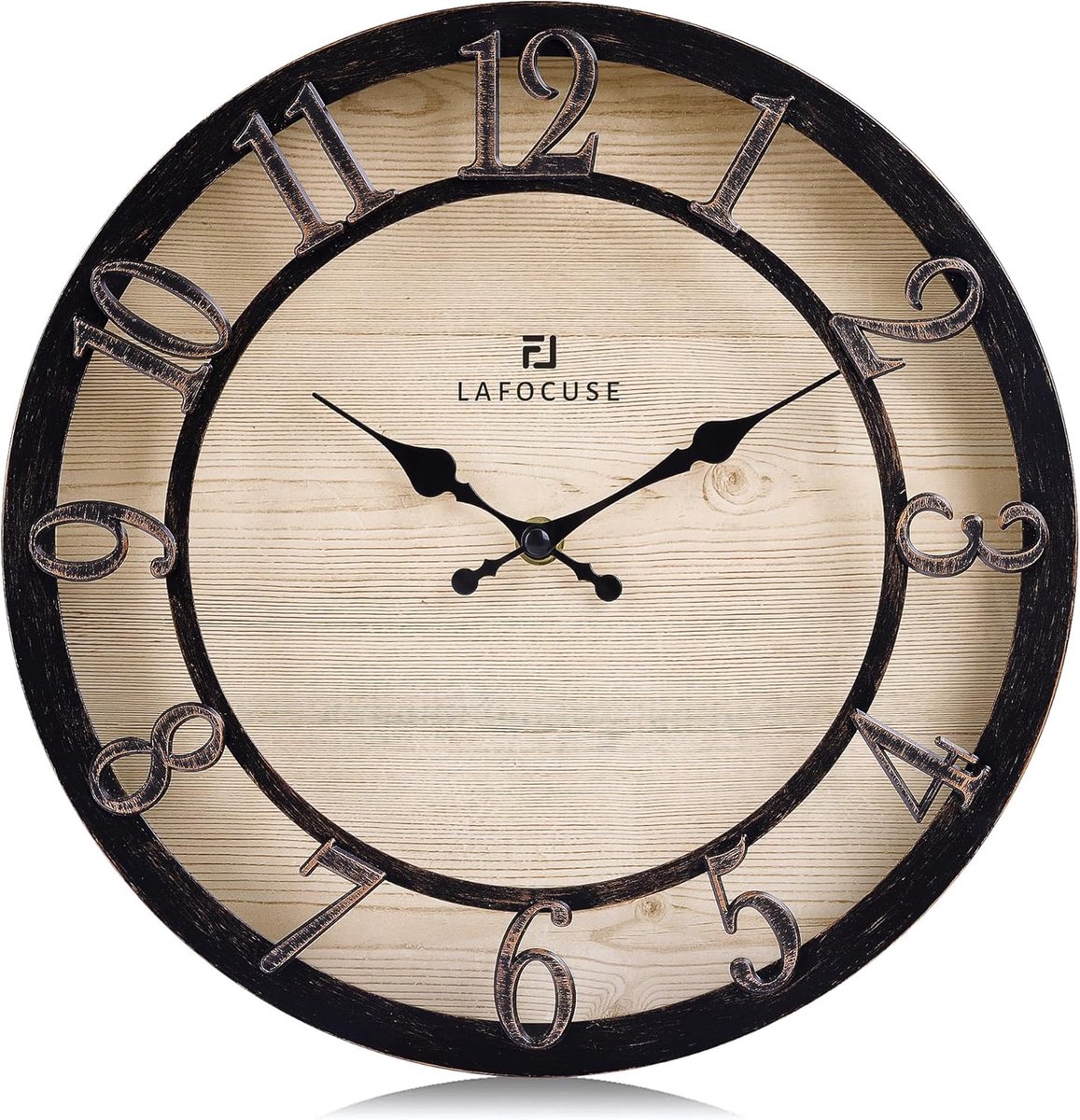 SnelShoppen - Wandklok 30 cm zonder tikkende geluiden, grote 3D-cijfers, rustieke landhuisstijl, stille vintage wandklok, decoratief voor woonkamer, s