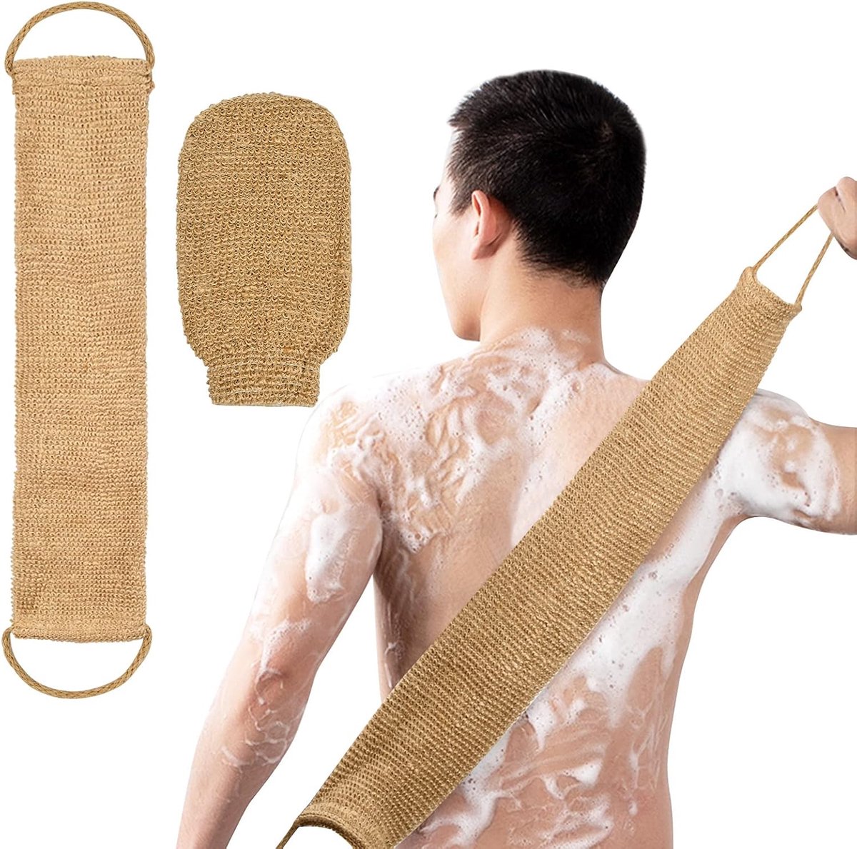 Back Rubber Scrub for Shower, 100% Natural Sisal Back Rubber Band and Peeling Glove Body Shower Gloves Peeling Massage - ShopVlot