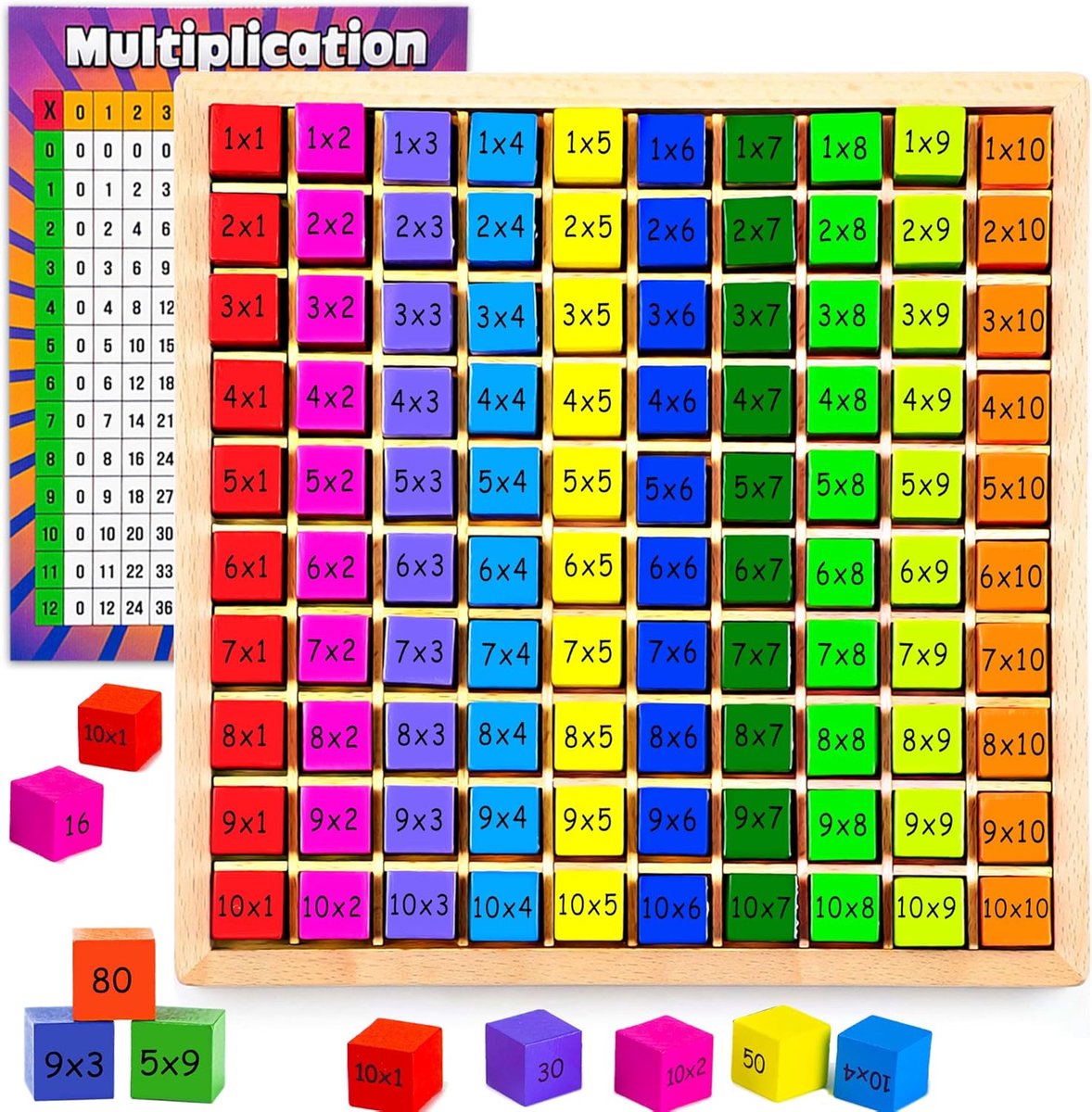 1 x Multiplication Board, Wooden Learning Game, Multiplication Game, Educational Tools, Math Set for Early Children - ShopVlot