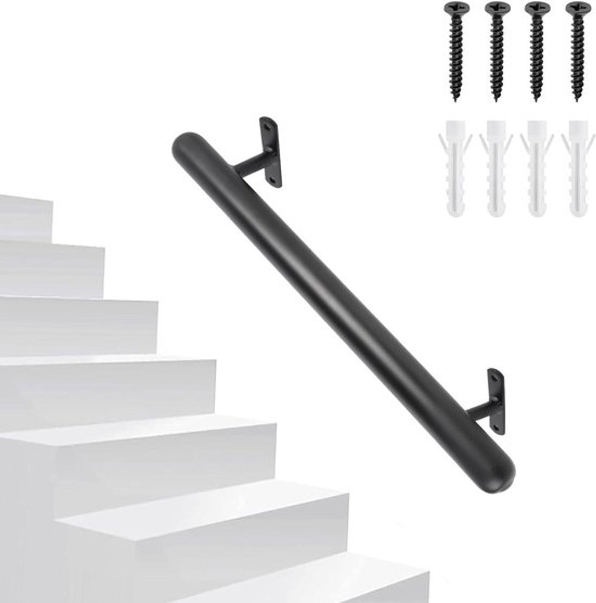 41cm Zwart Poedercoat Handgreep Metaal voor Trapleuning Binnen & Buiten - Veiligheidsgreep Garage, Kelder, Veranda