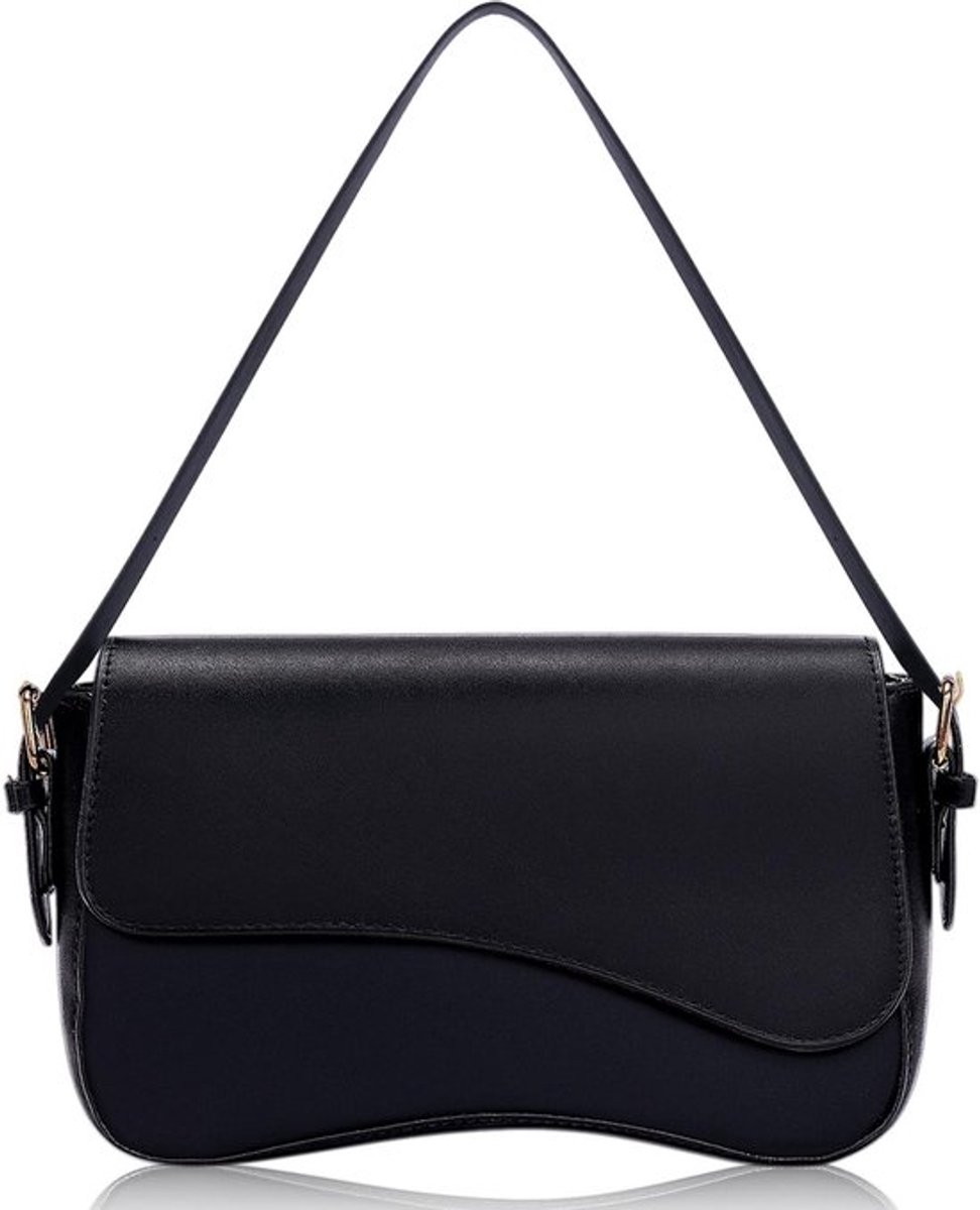 Trendy Retro Schoudertas van PU Leer met Verstelbare Schouderband voor Dames, Ideaal voor Uitgaan, Reizen en Feestjes, Zwart, 29 x 16 x