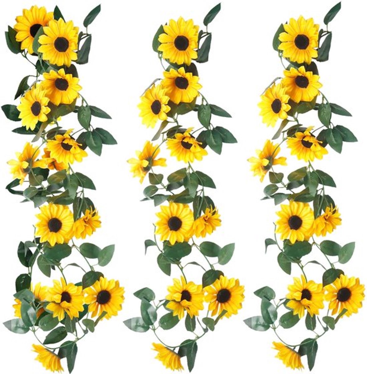 Kunstbloemenranken - Zijden Bloemen - Hangende Zonnebloemslinger - Nepbloemen Decoratie - Balkonbloemen - Onderhoudsarm - 3 Stuks