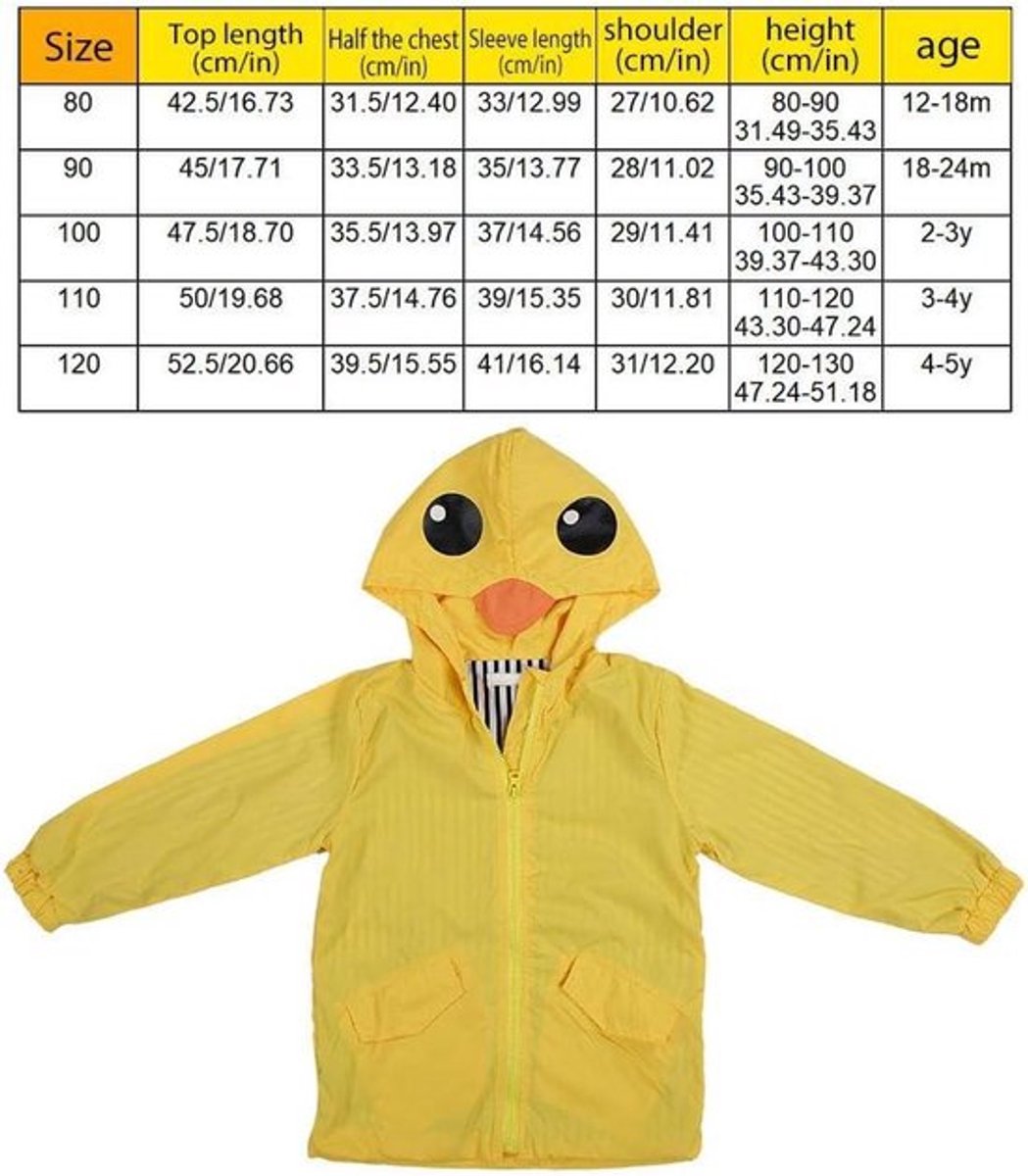 Eend Regenjas voor Baby's, Waterdichte Hoodie met Cartoon ontwerp voor Jongens en Meisjes - Lichtgewicht Zomer Regenkleding Outfit met Rits