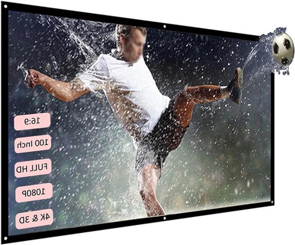 Opvouwbaar Projectiescherm voor Beamer, 16:9 HD Kwaliteit, Anti-Vouw, Gevoerd - 120 Inch.