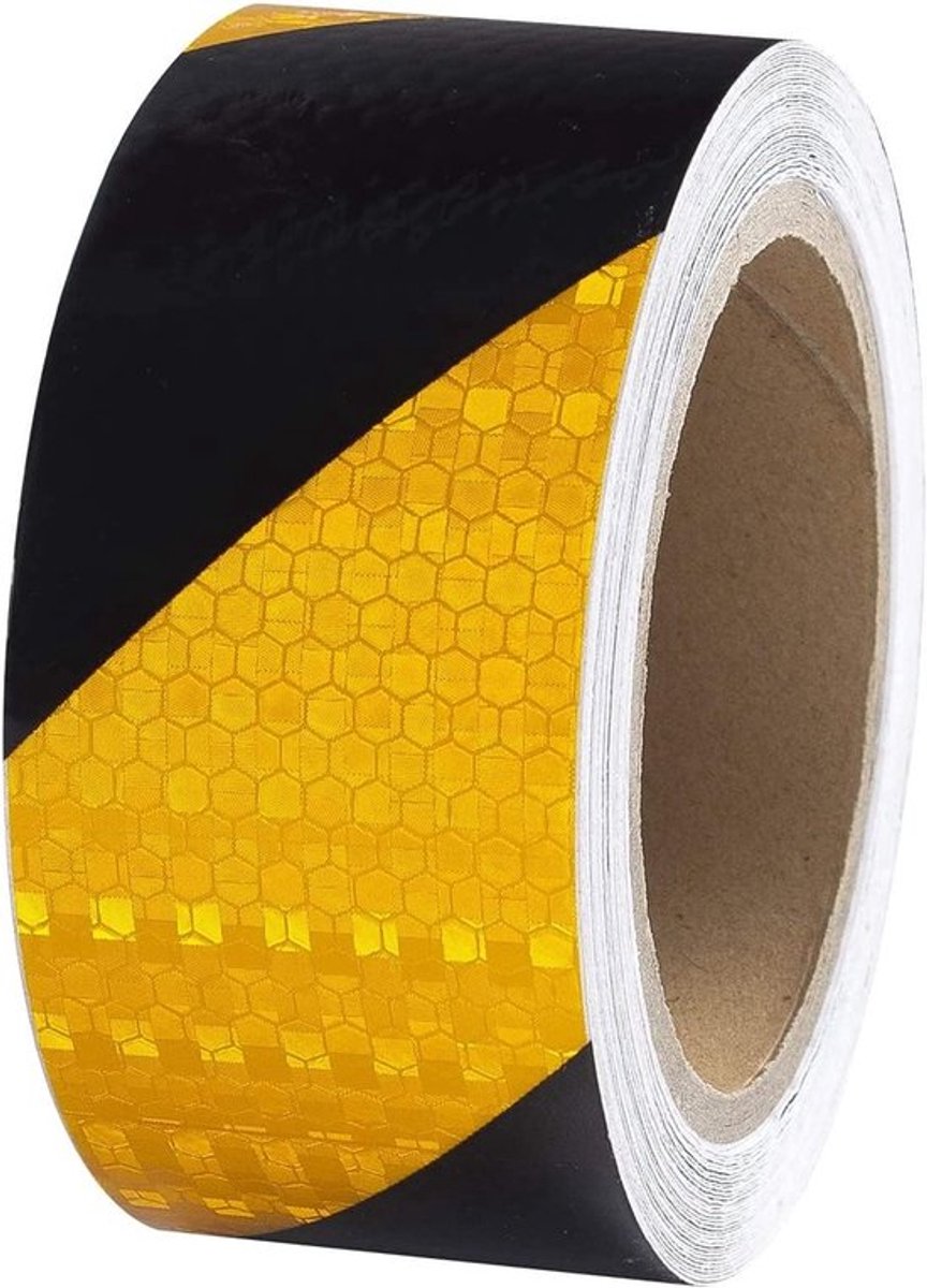 Geel en Zwart Reflecterend Tape 10 m x 5 cm - Waterdicht, Zelfklevend Veiligheidstape voor Voertuigen, Auto's en Waarschuwingssignalen