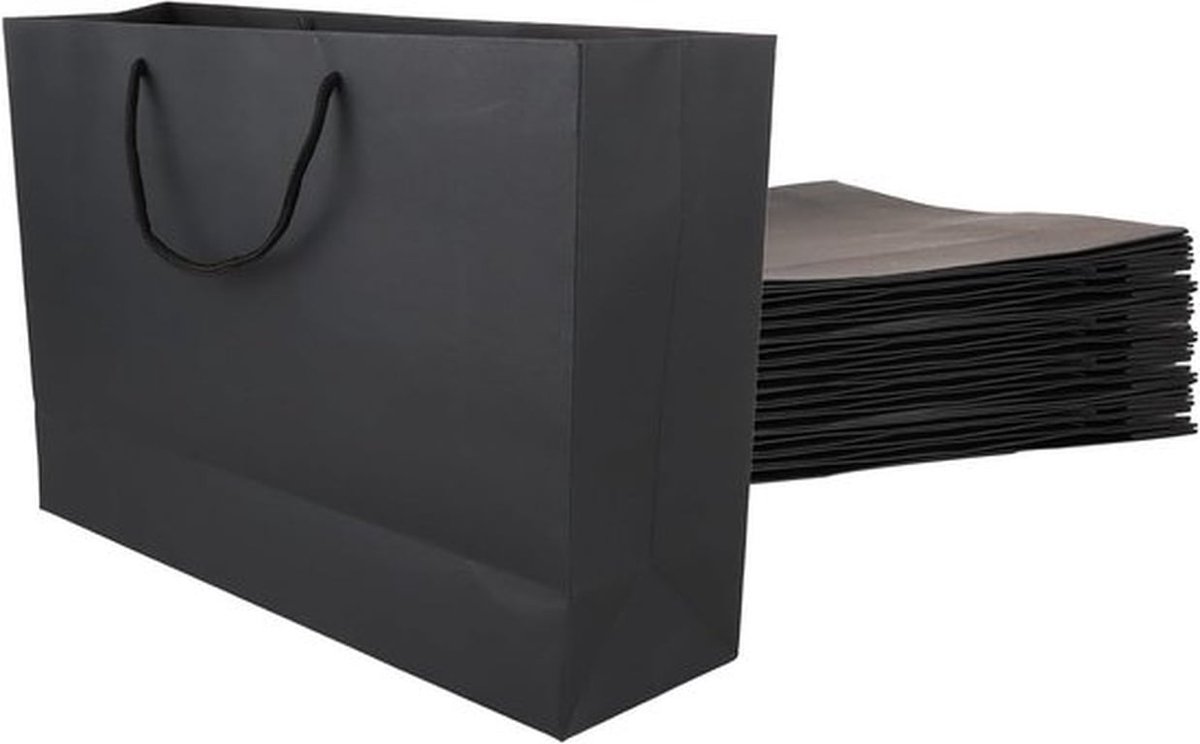 Zwarte Cadeautassen met Handvat - Grote Kraft Tassen 40x12x28cm voor Kerst, Verjaardag en Bruiloft, 250g