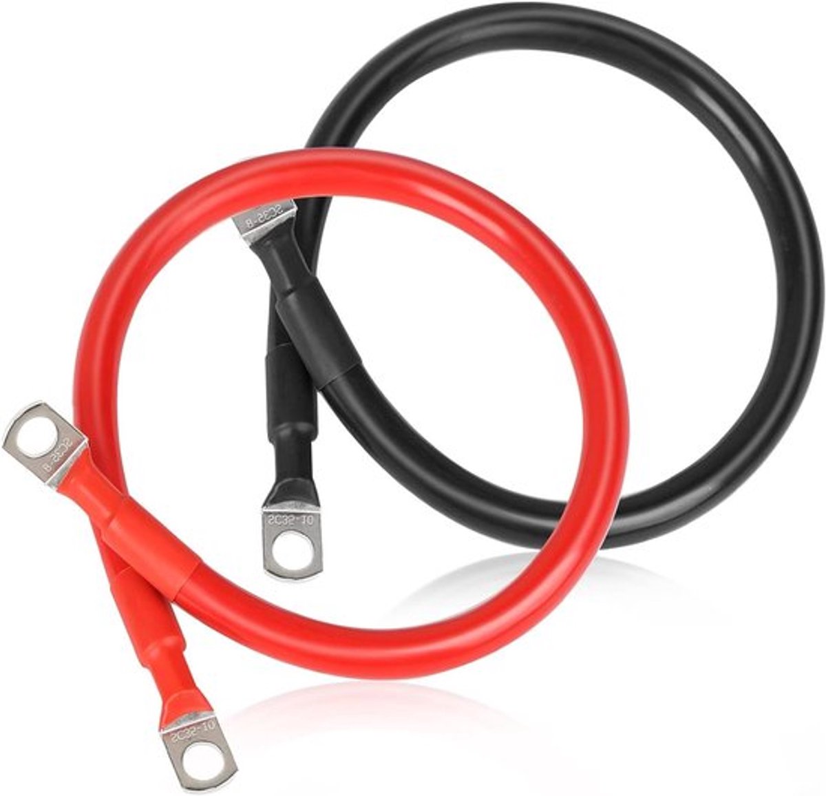 2 stuks Koperen Ringklemmen Batterijkabel 35 mm2, 12V/24V - 50 cm - Zonne-energie, Motorfiets, Auto - Zwart en Rood