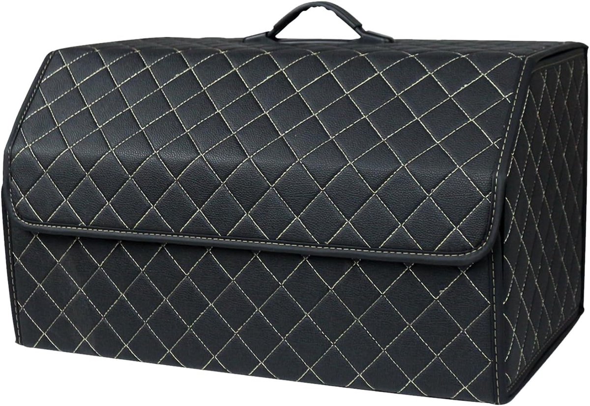 SnelShoppen - Ergocar Kofferbak-organizer, luxe PU-lederen opbergtas, waterdicht, opvouwbaar, kofferbaktas voor auto, vrachtwagen, SUV - zwart-L