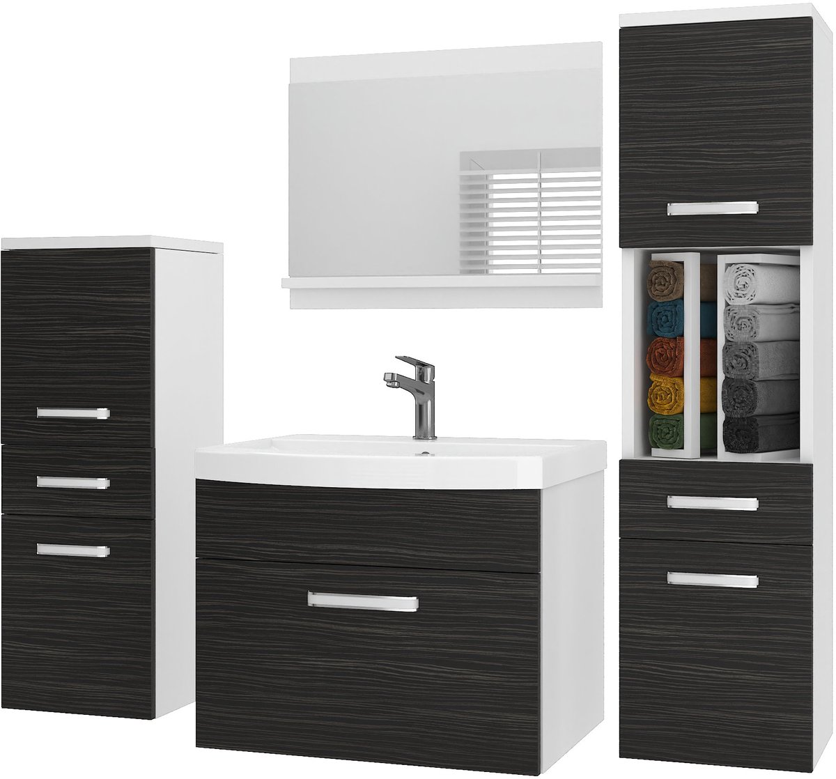 BELINI Badkamermeubel Set PRI M5 - Badmeubelset 120 cm Ebbenhout Mat met Wastafel en Spiegel - Wandmontage