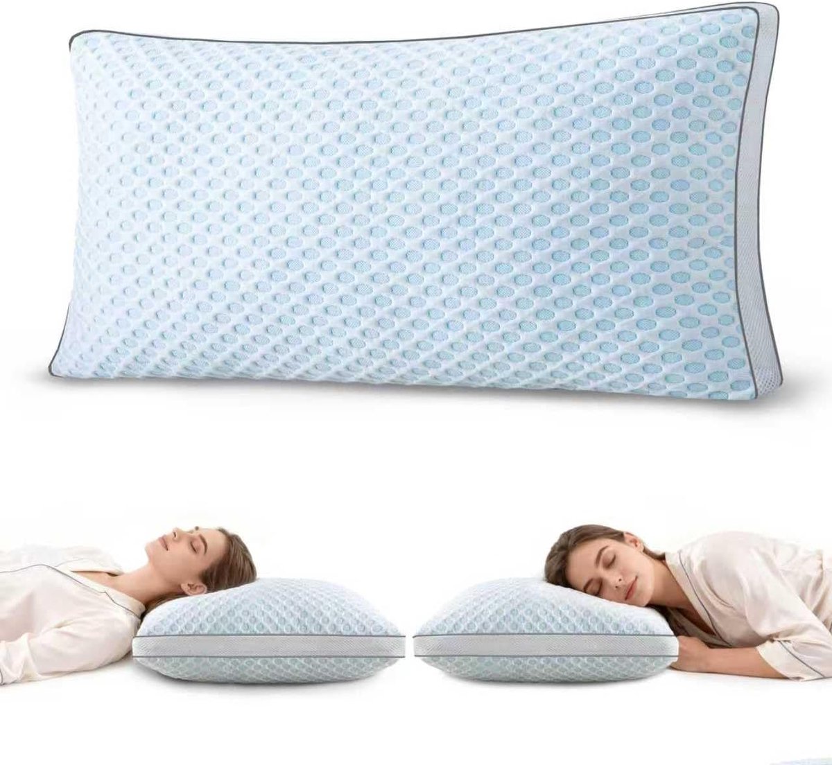 SnelShoppen - Traagschuim Kussen 40 x 80 cm - Verkoelend Orthopedisch Neksteunkussen voor Zijslapers en Rugslapers - Ademend en Wasbaar Katoenen Overt