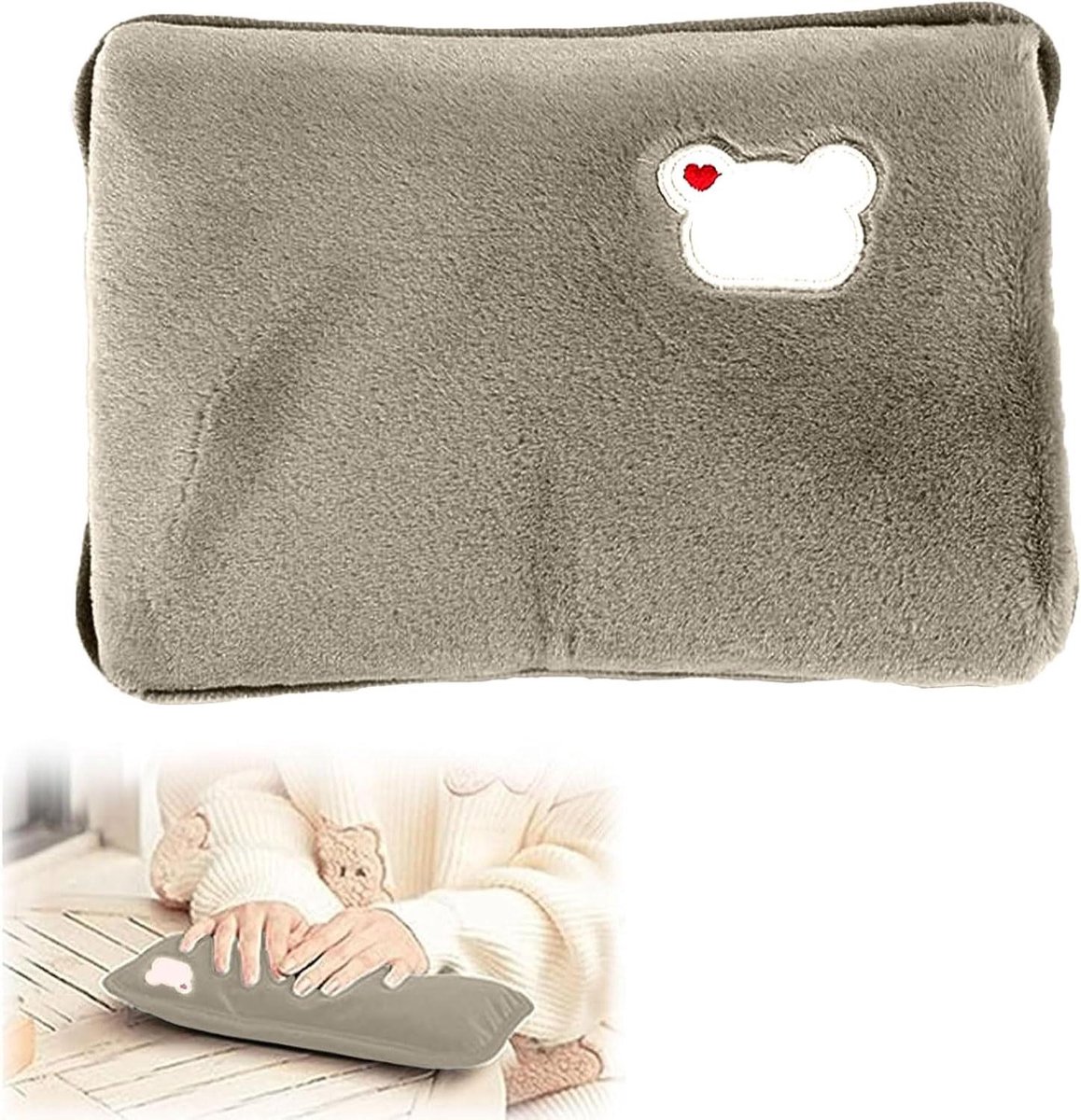 Elektrische Warmwaterkruik - Warmtekruik Zacht - Spierpijn Verlichten - Zachte Pluche Hoes - 28.7 x 21.3 cm - Grijs
