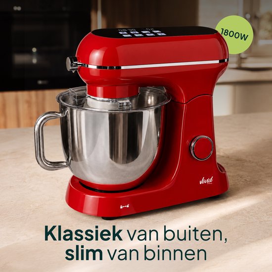 Vivid Green Luxe Keukenmixer - Touchscreen Display - 7L Mengkom - 11 Snelheden - Vaatwasserbestendig - Keukenmachine - Keukenrobot - Rood van Vivid Green — afbeelding 3