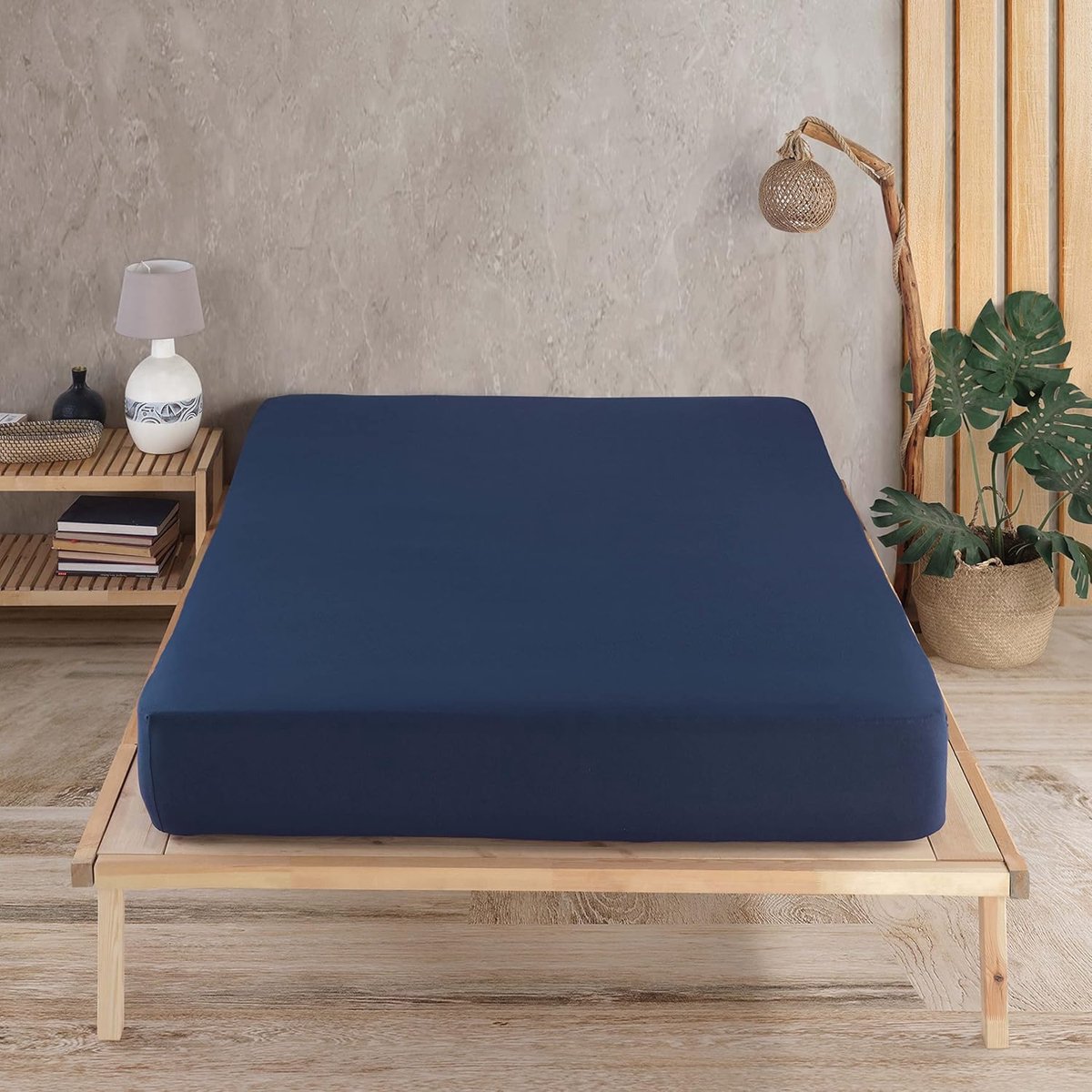 SnelShoppen - Premium Jersey Hoeslaken 180x200cm Marineblauw - 100% Katoen Bedlaken voor Matrassen tot 35cm Hoogte, Perfect voor Slaapkamer en Logeerk