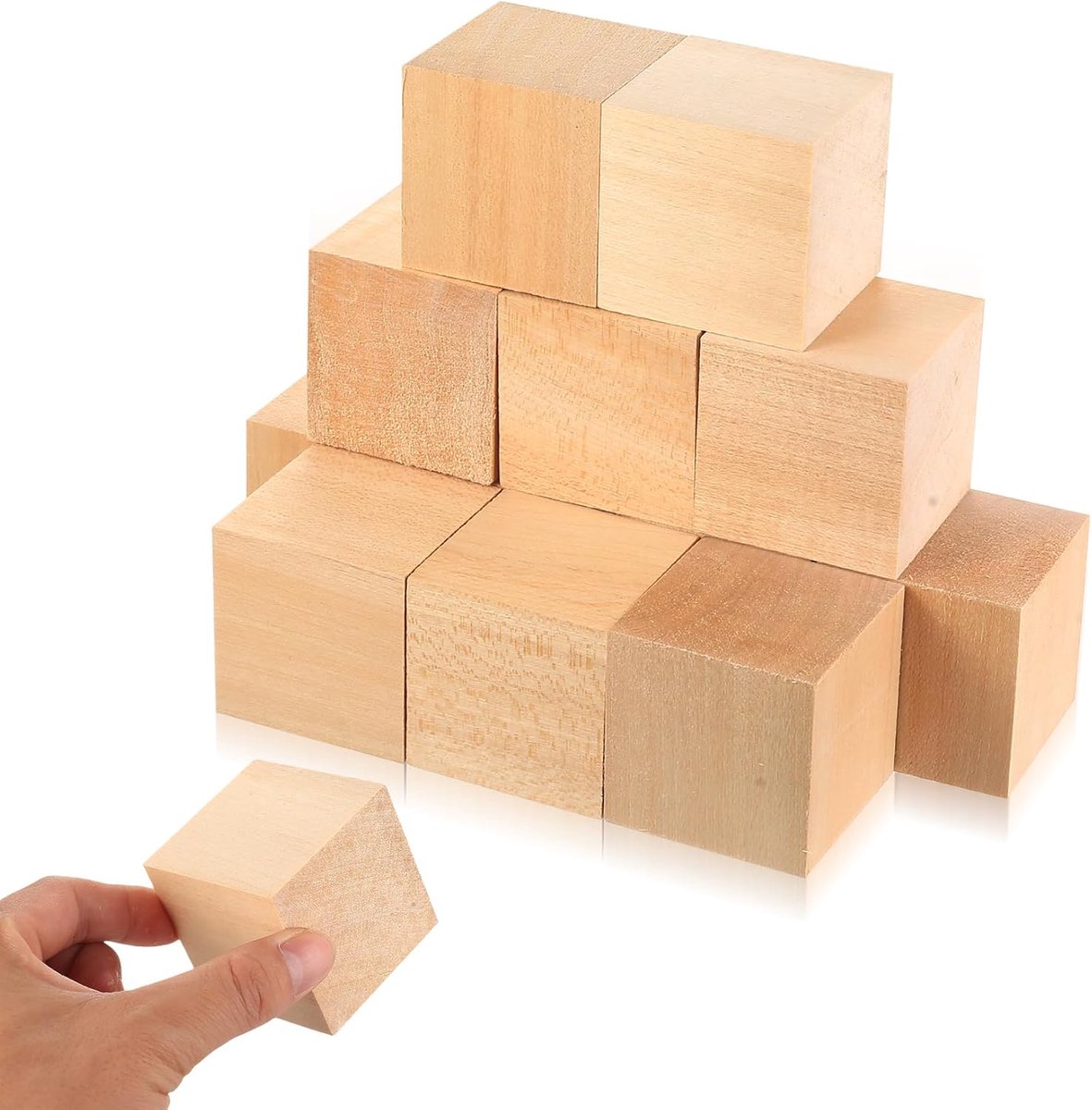 SnelShoppen - Houtsnijwerk Blokken 12 Stuks Lindehout 5x5x5 cm - Onbehandelde Houtblokken voor Knutselen, Natuurlijke Houtstukken voor Handwerk, DIY v