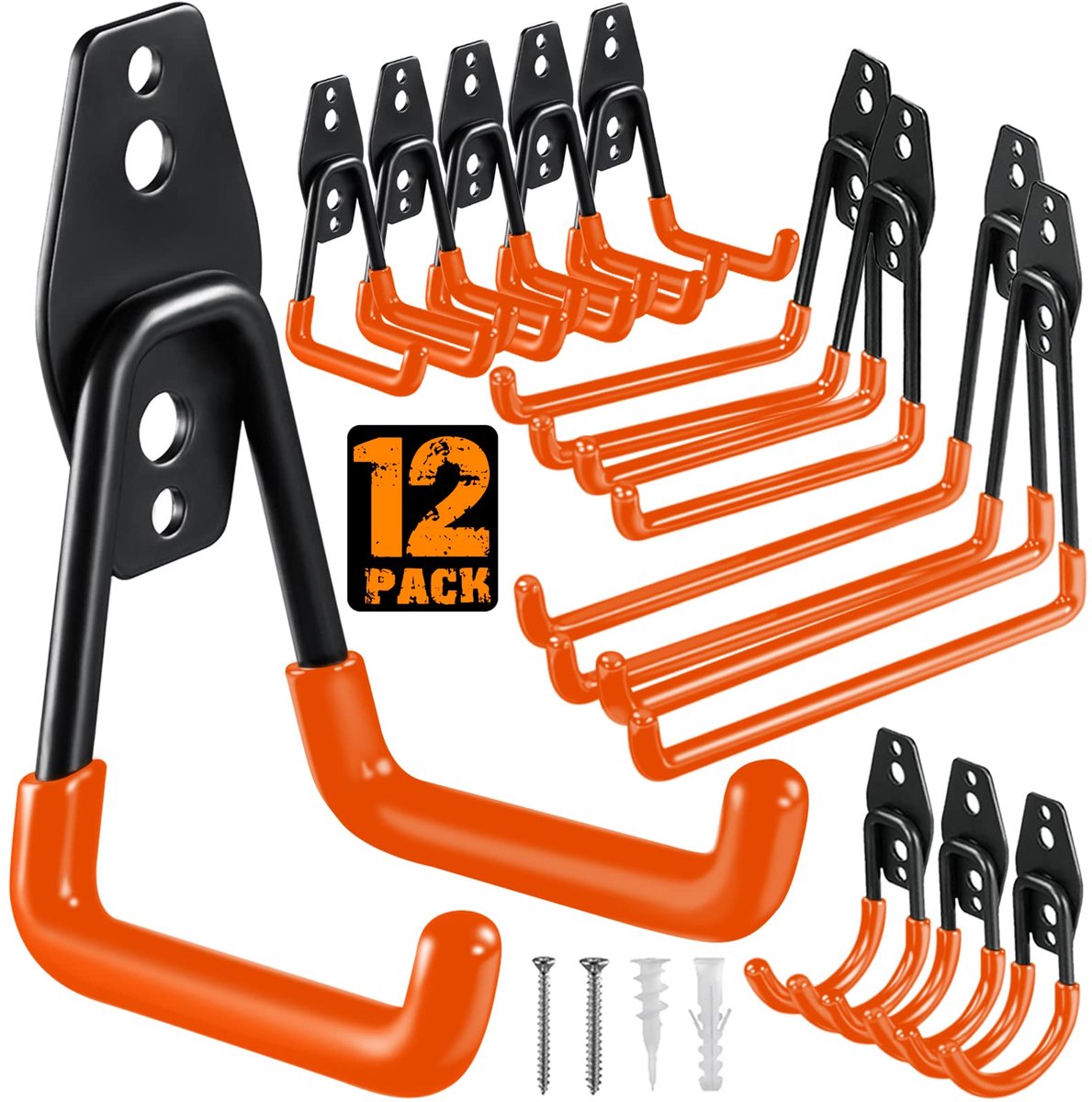 SnelShoppen - 12 Pack Garage Haken Heavy Duty, Robuuste Stalen Wandmontage Hangers voor Elektrisch Gereedschap, Ladders, Fietsen en Bulkartikelen - Ef