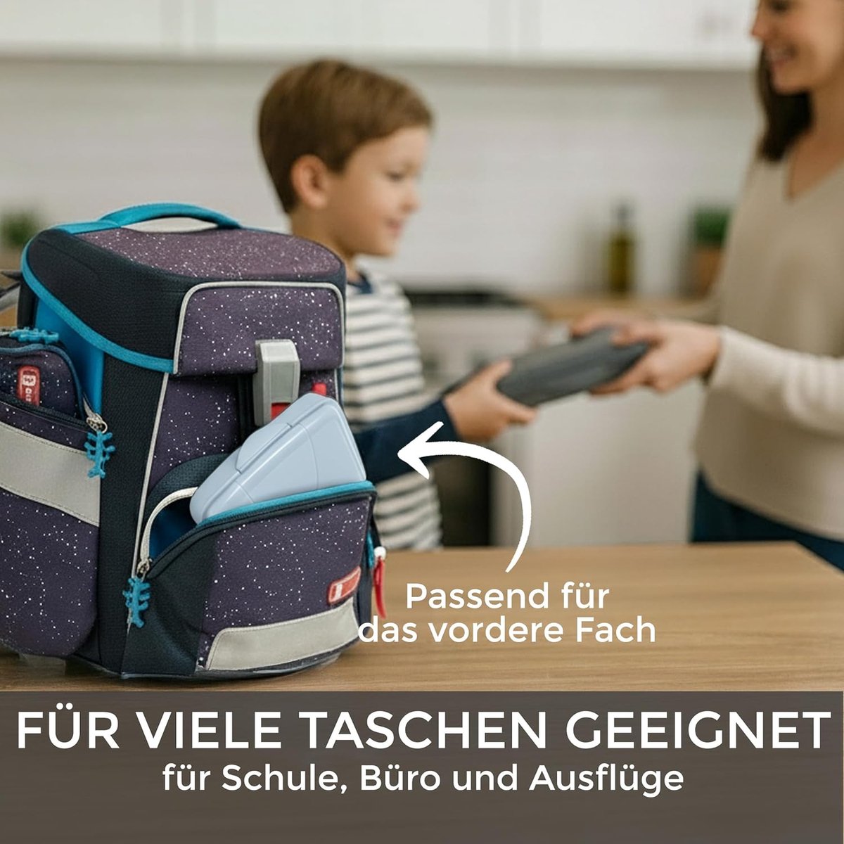 SnelShoppen - Lunchboxenset 4-delig voor volwassenen, platte lunchbox blauw, stapelbaar, vaatwasmachinebestendig, 2 grote (16x12x4 cm) + 2 kleine (9,5