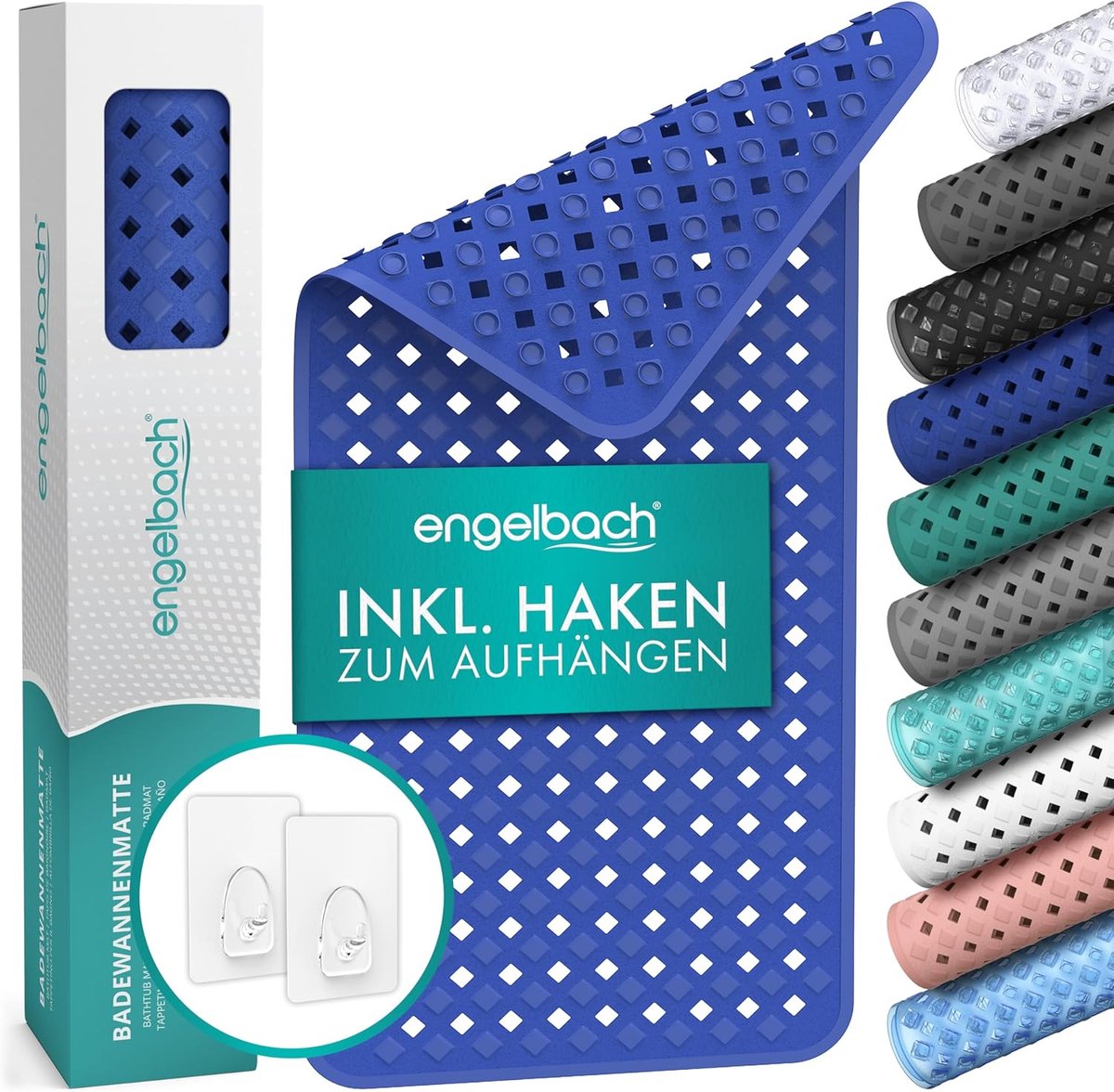 SnelShoppen - Badmat Antislip 88x40cm - BPA-vrij, Schimmelbestendig, Machinewasbaar - Inclusief 2 Haken voor Drogen - Perfect voor Badkuip en Douche