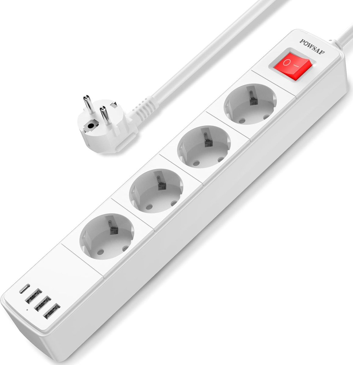 Strip met stopcontacten - Stroomverdeler - Meerdere apparaten laden - Met 4 USB-poorten - 4 stopcontacten - Wit